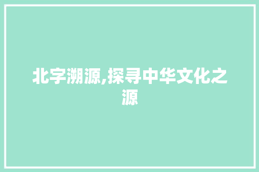 北字溯源,探寻中华文化之源