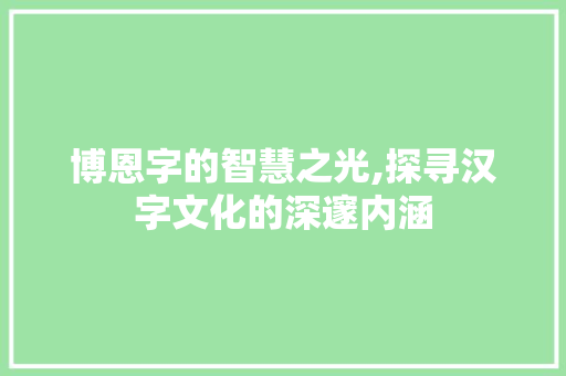 博恩字的智慧之光,探寻汉字文化的深邃内涵