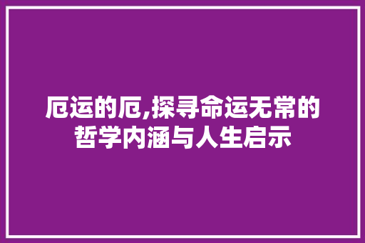 厄运的厄,探寻命运无常的哲学内涵与人生启示