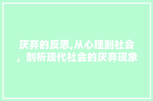 厌弃的反思,从心理到社会，剖析现代社会的厌弃现象
