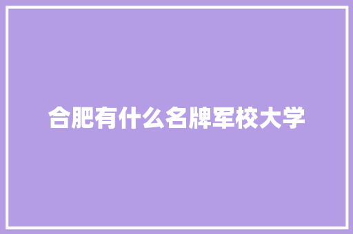 合肥有什么名牌军校大学