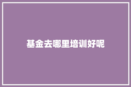 基金去哪里培训好呢