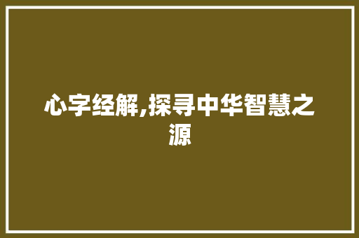 心字经解,探寻中华智慧之源