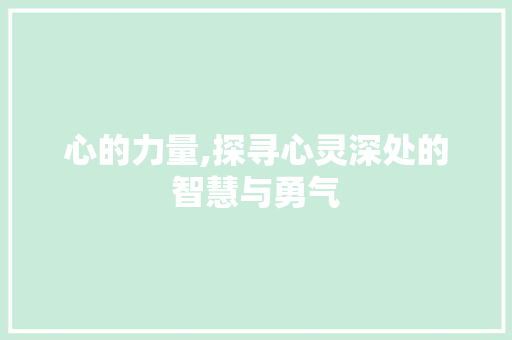 心的力量,探寻心灵深处的智慧与勇气