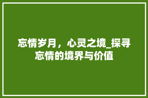忘情岁月，心灵之境_探寻忘情的境界与价值