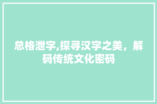总格泄字,探寻汉字之美，解码传统文化密码