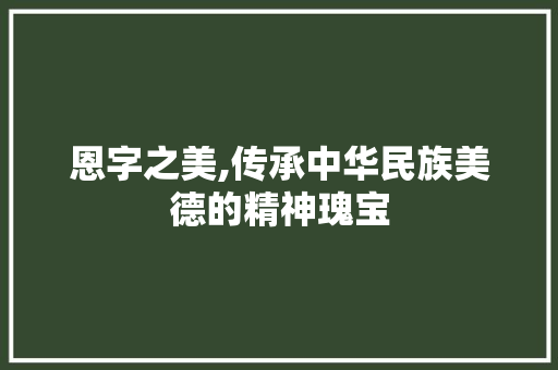 恩字之美,传承中华民族美德的精神瑰宝