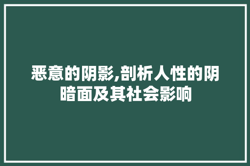 恶意的阴影,剖析人性的阴暗面及其社会影响