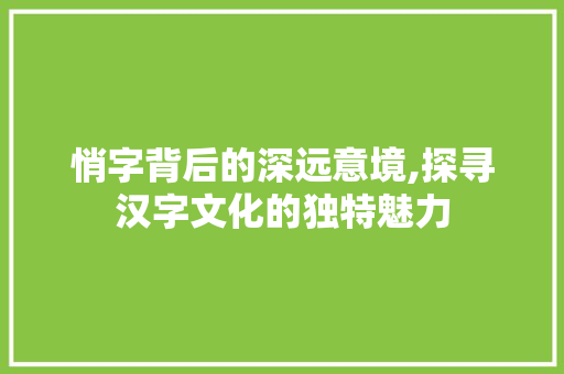 悄字背后的深远意境,探寻汉字文化的独特魅力