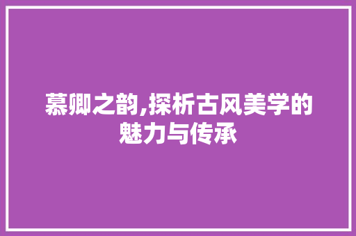 慕卿之韵,探析古风美学的魅力与传承