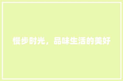 慢步时光，品味生活的美好