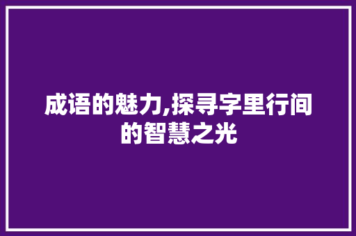 成语的魅力,探寻字里行间的智慧之光