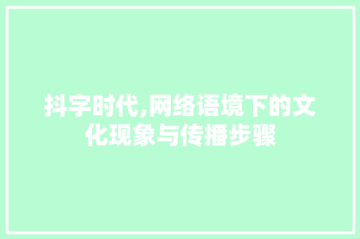 抖字时代,网络语境下的文化现象与传播步骤