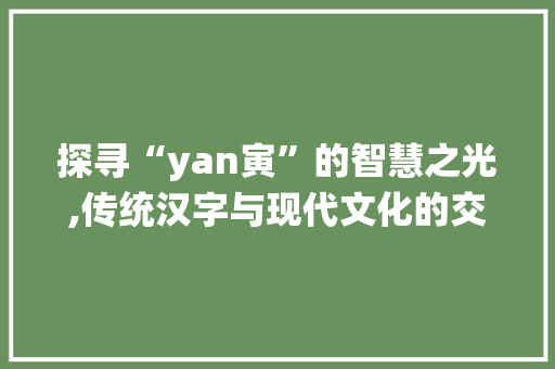 探寻“yan寅”的智慧之光,传统汉字与现代文化的交融