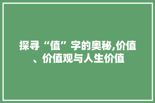 探寻“值”字的奥秘,价值、价值观与人生价值