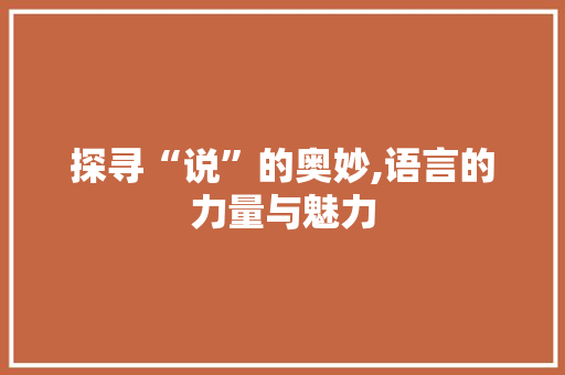 探寻“说”的奥妙,语言的力量与魅力