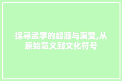探寻孟字的起源与演变,从原始意义到文化符号