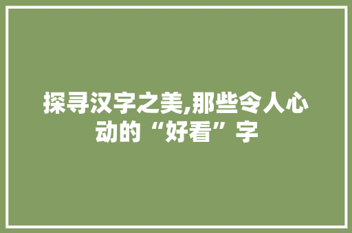 探寻汉字之美,那些令人心动的“好看”字