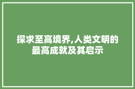 探求至高境界,人类文明的最高成就及其启示