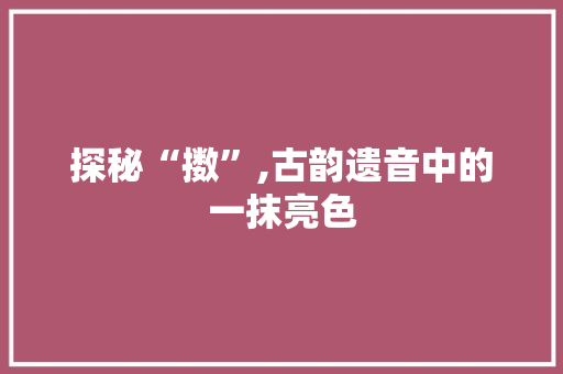 探秘“擞”,古韵遗音中的一抹亮色