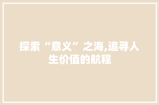 探索“意义”之海,追寻人生价值的航程