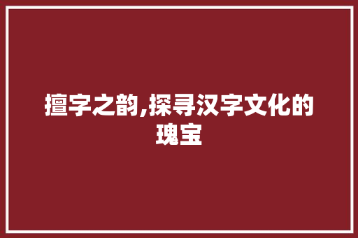 擅字之韵,探寻汉字文化的瑰宝