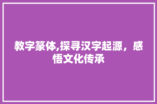 教字篆体,探寻汉字起源，感悟文化传承