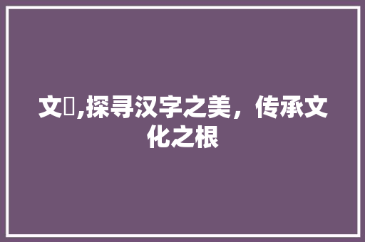 文堉,探寻汉字之美，传承文化之根