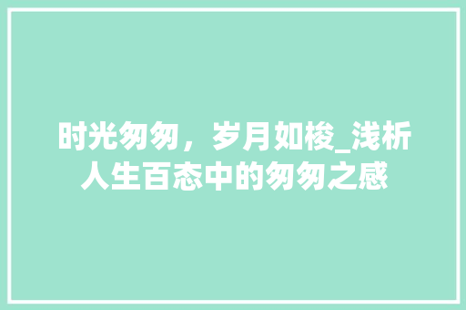 时光匆匆，岁月如梭_浅析人生百态中的匆匆之感