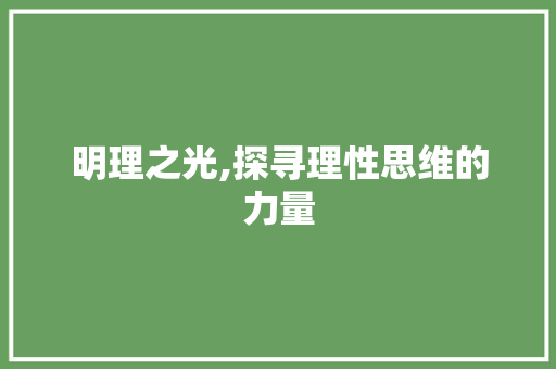 明理之光,探寻理性思维的力量
