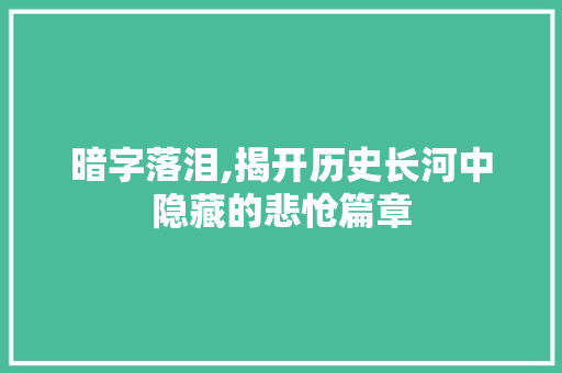 暗字落泪,揭开历史长河中隐藏的悲怆篇章