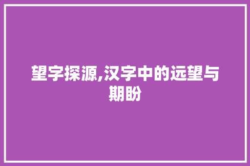 望字探源,汉字中的远望与期盼