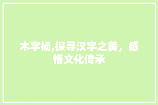 木字杨,探寻汉字之美，感悟文化传承 写作社区