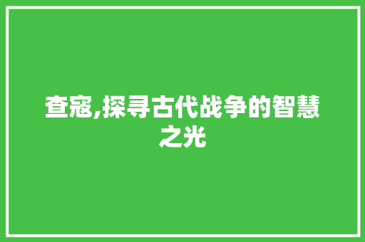 查寇,探寻古代战争的智慧之光