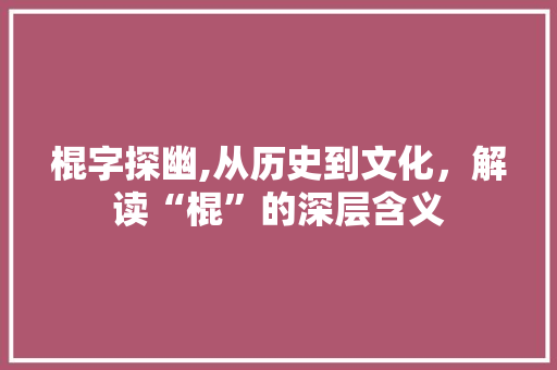 棍字探幽,从历史到文化，解读“棍”的深层含义 报告写作