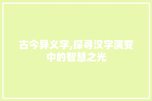 古今异义字,探寻汉字演变中的智慧之光