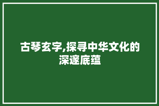 古琴玄字,探寻中华文化的深邃底蕴