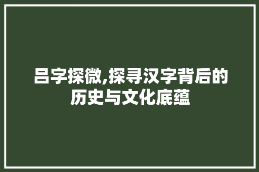 吕字探微,探寻汉字背后的历史与文化底蕴