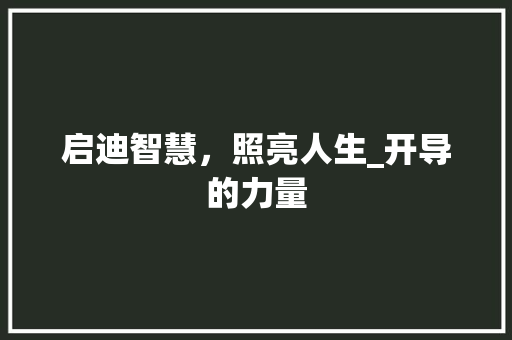 启迪智慧，照亮人生_开导的力量
