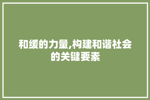 和缓的力量,构建和谐社会的关键要素