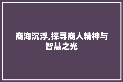 商海沉浮,探寻商人精神与智慧之光
