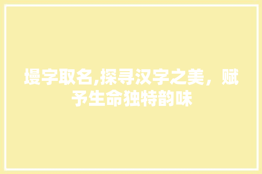 墁字取名,探寻汉字之美，赋予生命独特韵味