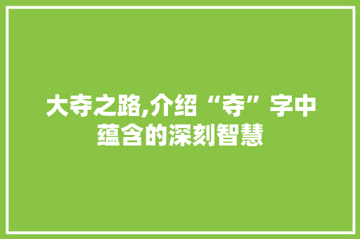 大夺之路,介绍“夺”字中蕴含的深刻智慧