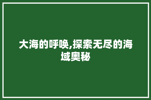 大海的呼唤,探索无尽的海域奥秘