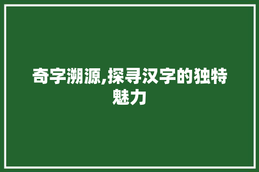 奇字溯源,探寻汉字的独特魅力
