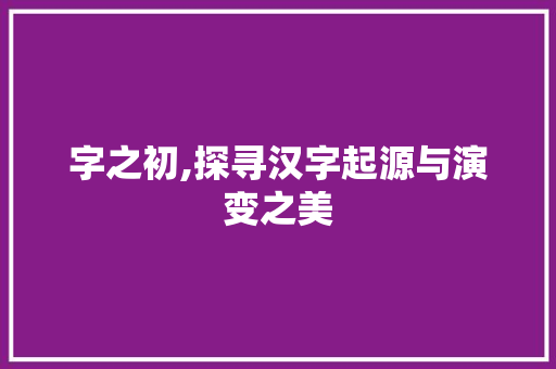 字之初,探寻汉字起源与演变之美