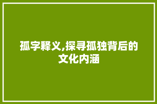 孤字释义,探寻孤独背后的文化内涵