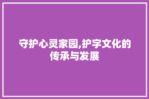 守护心灵家园,护字文化的传承与发展