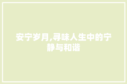 安宁岁月,寻味人生中的宁静与和谐