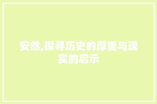安然,探寻历史的厚重与现实的启示